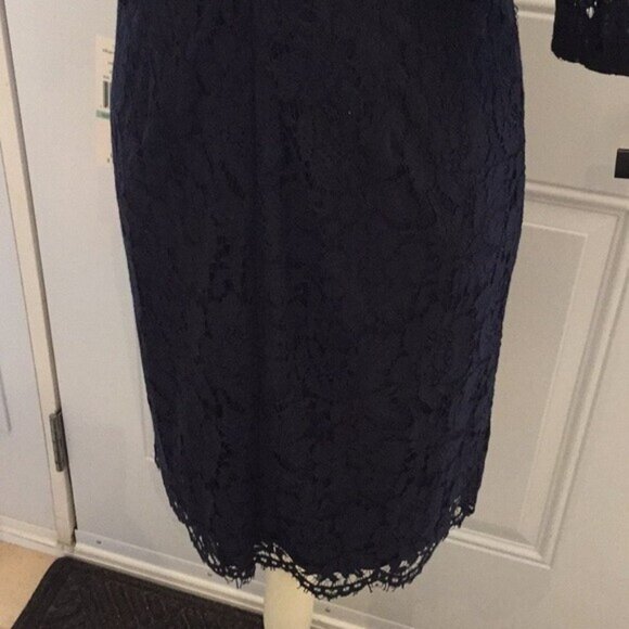Sharagano Ladies Navy Party Cocktail Dress Lace Sheath Style Size Large - Picture 10 of 16